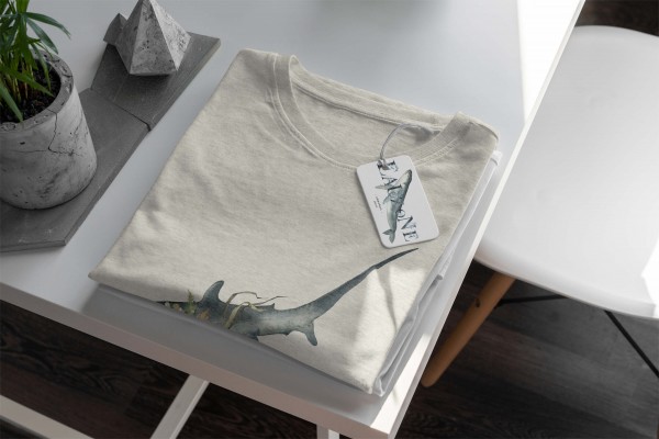 Paul Sinus Art Herren Shirt 100% gekämmte Bio-Baumwolle T-Shirt Blumen Hai Wasserfarben Motiv Nachhaltig Ökomode a Speichern exportieren