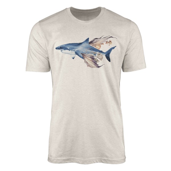 Paul Sinus Art Herren Shirt 100% gekämmte Bio-Baumwolle T-Shirt weißer Hai Wasserfarben Motiv Nachhaltig Ökomode a 2025