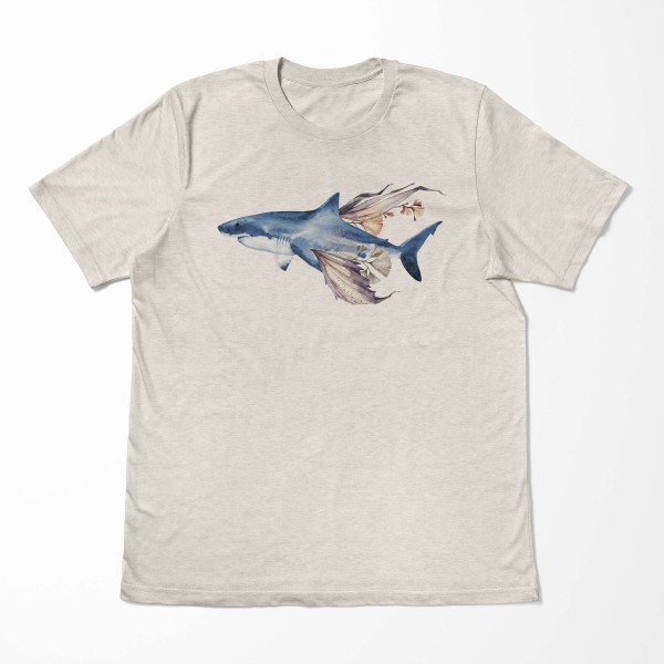 Paul Sinus Art Herren Shirt 100% gekämmte Bio-Baumwolle T-Shirt weißer Hai Wasserfarben Motiv Nachhaltig Ökomode a 2025