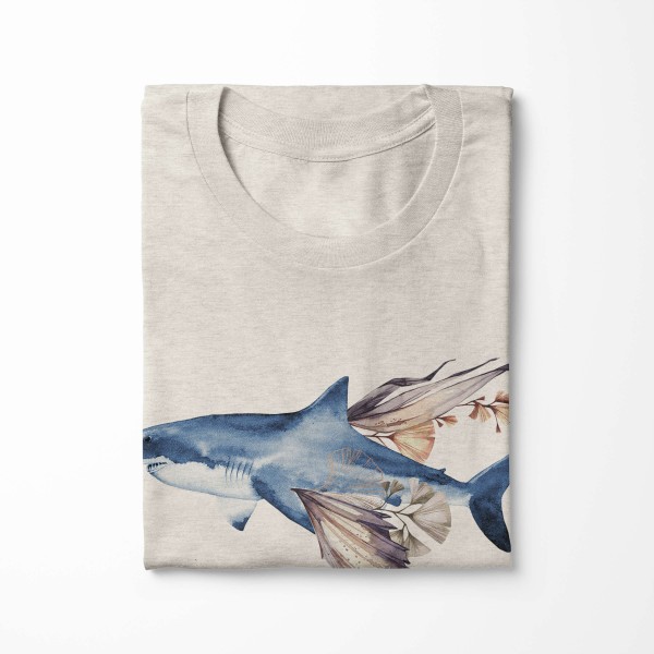 Paul Sinus Art Herren Shirt 100% gekämmte Bio-Baumwolle T-Shirt weißer Hai Wasserfarben Motiv Nachhaltig Ökomode a 2025