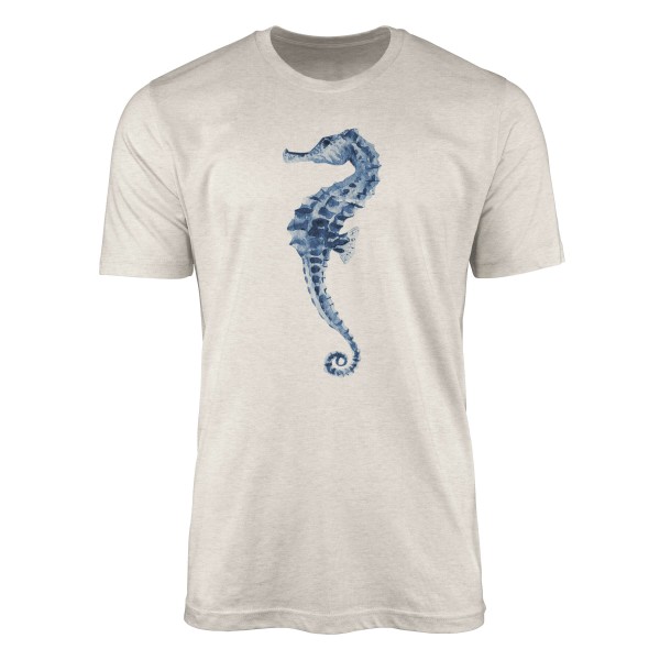 Paul Sinus Art Herren Shirt 100% gekämmte Bio-Baumwolle T-Shirt Seepferdchen Wasserfarben Motiv Nachhaltig Ökomode