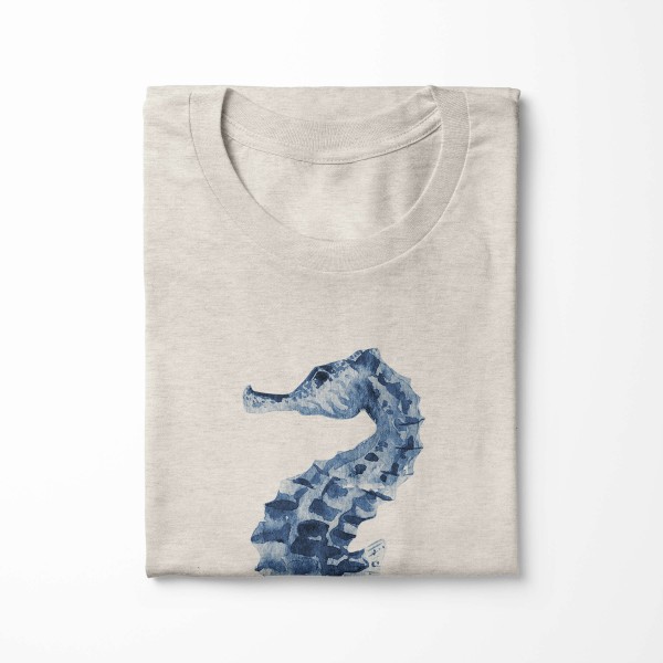 Paul Sinus Art Herren Shirt 100% gekämmte Bio-Baumwolle T-Shirt Seepferdchen Wasserfarben Motiv Nachhaltig Ökomode Auslauf