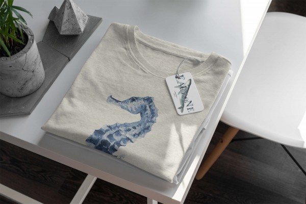 Paul Sinus Art Herren Shirt 100% gekämmte Bio-Baumwolle T-Shirt Seepferdchen Wasserfarben Motiv Nachhaltig Ökomode Auslauf