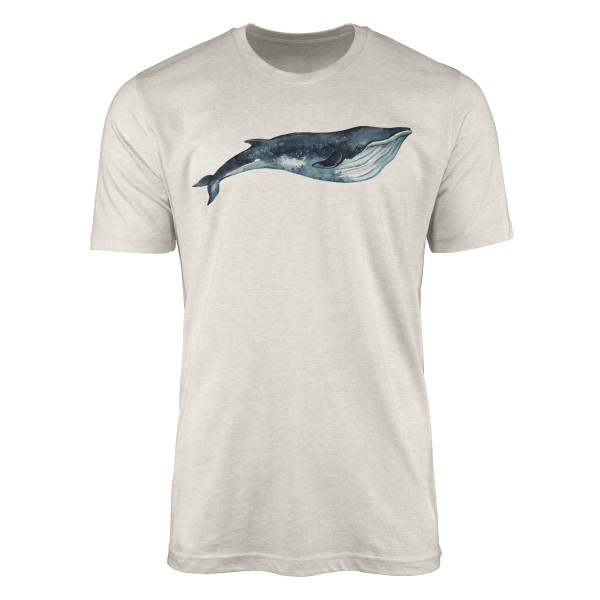 Paul Sinus Art Herren Shirt 100% gekämmte Bio-Baumwolle T-Shirt Blauwal Wasserfarben Motiv Nachhaltig Ökomode aus Verkauf