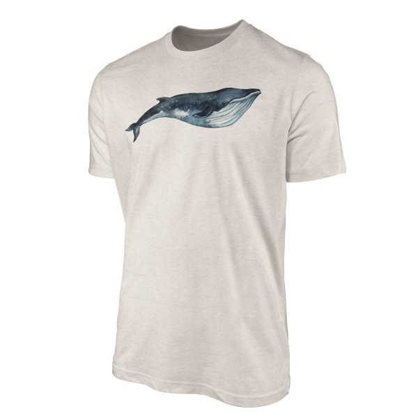 Paul Sinus Art Herren Shirt 100% gekämmte Bio-Baumwolle T-Shirt Blauwal Wasserfarben Motiv Nachhaltig Ökomode aus Verkauf