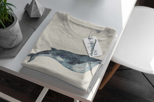 Paul Sinus Art Herren Shirt 100% gekämmte Bio-Baumwolle T-Shirt Blauwal Wasserfarben Motiv Nachhaltig Ökomode aus Verkauf