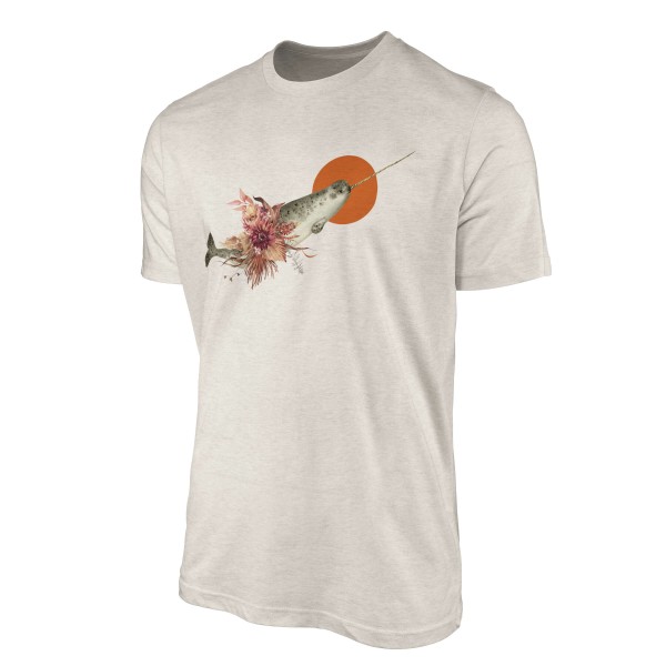 Paul Sinus Art Herren Shirt 100% gekämmte Bio-Baumwolle T-Shirt Narwal Blumen Wasserfarben Motiv Nachhaltig Ökomod Hotsell