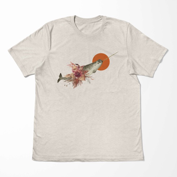 Paul Sinus Art Herren Shirt 100% gekämmte Bio-Baumwolle T-Shirt Narwal Blumen Wasserfarben Motiv Nachhaltig Ökomod Hotsell
