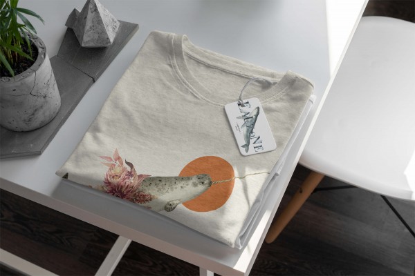 Paul Sinus Art Herren Shirt 100% gekämmte Bio-Baumwolle T-Shirt Narwal Blumen Wasserfarben Motiv Nachhaltig Ökomod Hotsell