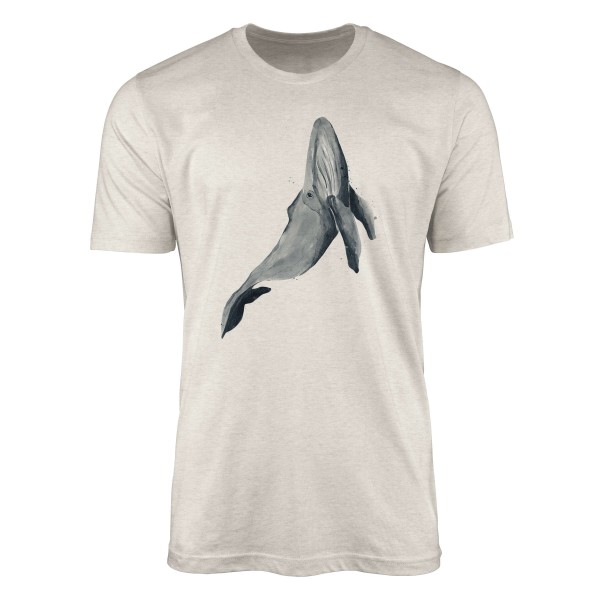 Paul Sinus Art Herren Shirt 100% gekämmte Bio-Baumwolle T-Shirt Buckelwal Wasserfarben Motiv Nachhaltig Ökomode au