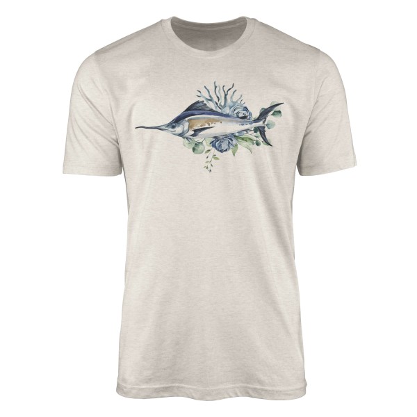 Paul Sinus Art Herren Shirt 100% gekämmte Bio-Baumwolle T-Shirt Schwertfisch Wasserfarben Motiv Nachhaltig Ökomode