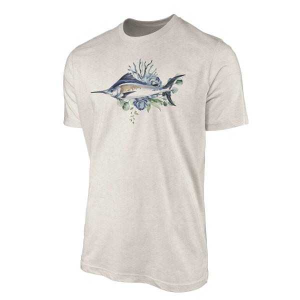 Paul Sinus Art Herren Shirt 100% gekämmte Bio-Baumwolle T-Shirt Schwertfisch Wasserfarben Motiv Nachhaltig Ökomode Schlussverkauf