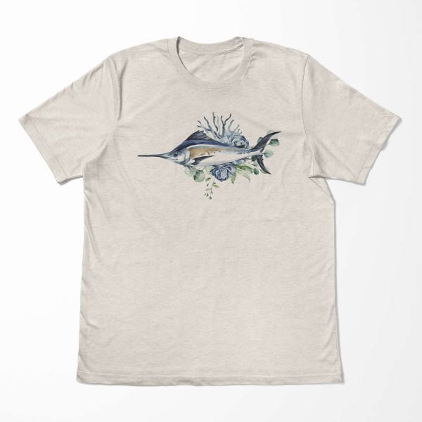 Paul Sinus Art Herren Shirt 100% gekämmte Bio-Baumwolle T-Shirt Schwertfisch Wasserfarben Motiv Nachhaltig Ökomode Schlussverkauf