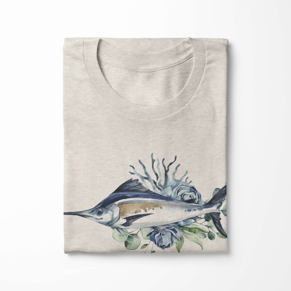Paul Sinus Art Herren Shirt 100% gekämmte Bio-Baumwolle T-Shirt Schwertfisch Wasserfarben Motiv Nachhaltig Ökomode Schlussverkauf