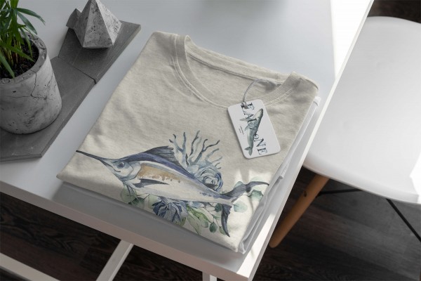 Paul Sinus Art Herren Shirt 100% gekämmte Bio-Baumwolle T-Shirt Schwertfisch Wasserfarben Motiv Nachhaltig Ökomode Schlussverkauf