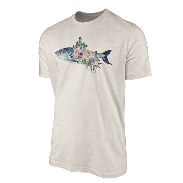 Paul Sinus Art Herren Shirt 100% gekämmte Bio-Baumwolle T-Shirt Fisch Blumen Wasserfarben Motiv Nachhaltig Ökomode Fabrikverkauf