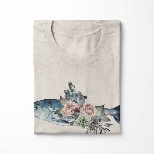 Paul Sinus Art Herren Shirt 100% gekämmte Bio-Baumwolle T-Shirt Fisch Blumen Wasserfarben Motiv Nachhaltig Ökomode Fabrikverkauf