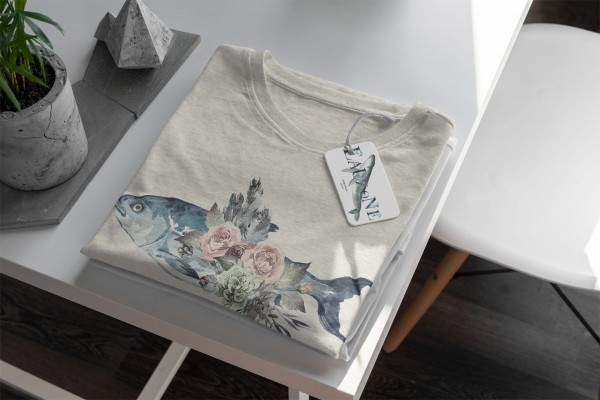 Paul Sinus Art Herren Shirt 100% gekämmte Bio-Baumwolle T-Shirt Fisch Blumen Wasserfarben Motiv Nachhaltig Ökomode Fabrikverkauf