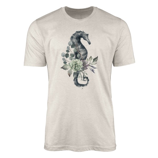 Paul Sinus Art Herren Shirt 100% gekämmte Bio-Baumwolle T-Shirt Seepferdchen Wasserfarben Motiv Nachhaltig Ökomode Kostenloser Versand