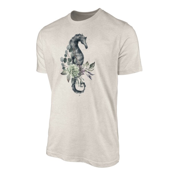 Paul Sinus Art Herren Shirt 100% gekämmte Bio-Baumwolle T-Shirt Seepferdchen Wasserfarben Motiv Nachhaltig Ökomode Kostenloser Versand