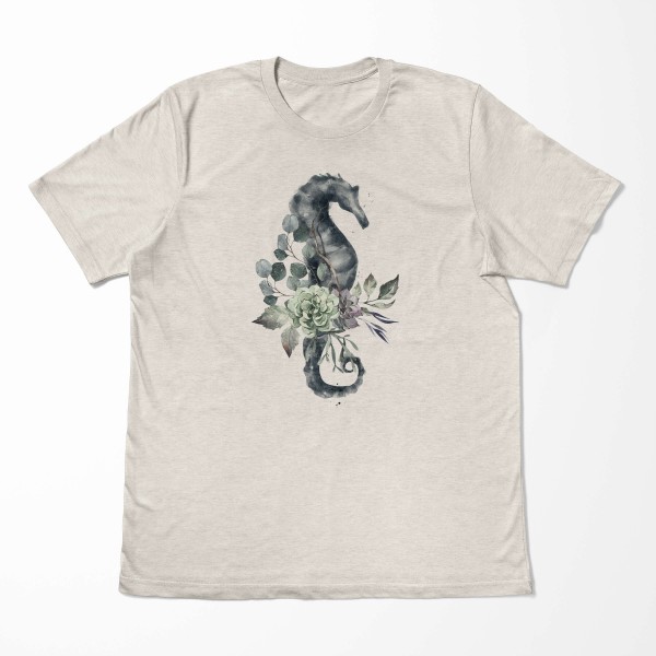 Paul Sinus Art Herren Shirt 100% gekämmte Bio-Baumwolle T-Shirt Seepferdchen Wasserfarben Motiv Nachhaltig Ökomode Kostenloser Versand