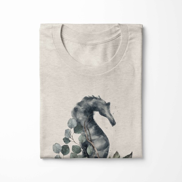 Paul Sinus Art Herren Shirt 100% gekämmte Bio-Baumwolle T-Shirt Seepferdchen Wasserfarben Motiv Nachhaltig Ökomode Kostenloser Versand
