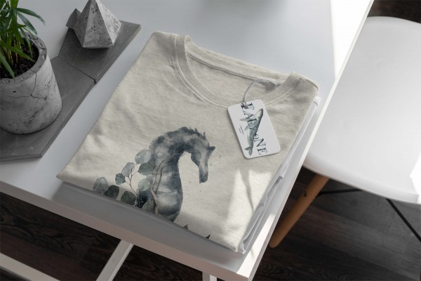 Paul Sinus Art Herren Shirt 100% gekämmte Bio-Baumwolle T-Shirt Seepferdchen Wasserfarben Motiv Nachhaltig Ökomode Kostenloser Versand