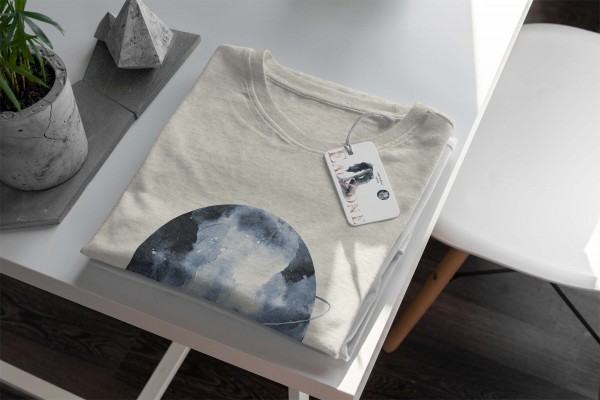 Paul Sinus Art Herren Shirt 100% gekämmte Bio-Baumwolle T-Shirt Vollmond Aquarell Motiv Nachhaltig Ökomode aus ern Sonderangebot