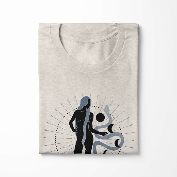 Paul Sinus Art Herren Shirt 100% gekämmte Bio-Baumwolle T-Shirt Astrologie Schlange Frau Motiv Nachhaltig Ökomode Preisnachlass