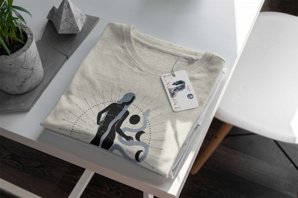 Paul Sinus Art Herren Shirt 100% gekämmte Bio-Baumwolle T-Shirt Astrologie Schlange Frau Motiv Nachhaltig Ökomode Preisnachlass