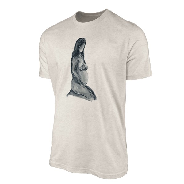 Paul Sinus Art Herren Shirt 100% gekämmte Bio-Baumwolle T-Shirt Aquarell schwangere Frau Motiv Nachhaltig Ökomode Weihnachtsangebot