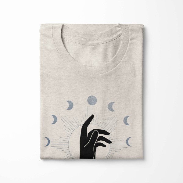 Paul Sinus Art Herren Shirt 100% gekämmte Bio-Baumwolle T-Shirt Hand Astrologie Mondzyklus Motiv Nachhaltig Ökomod Heißer Verkauf