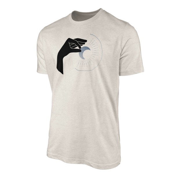 Paul Sinus Art Herren Shirt 100% gekämmte Bio-Baumwolle T-Shirt Mond Hand Motiv Nachhaltig Ökomode aus erneuerbare Saisonale Angebote