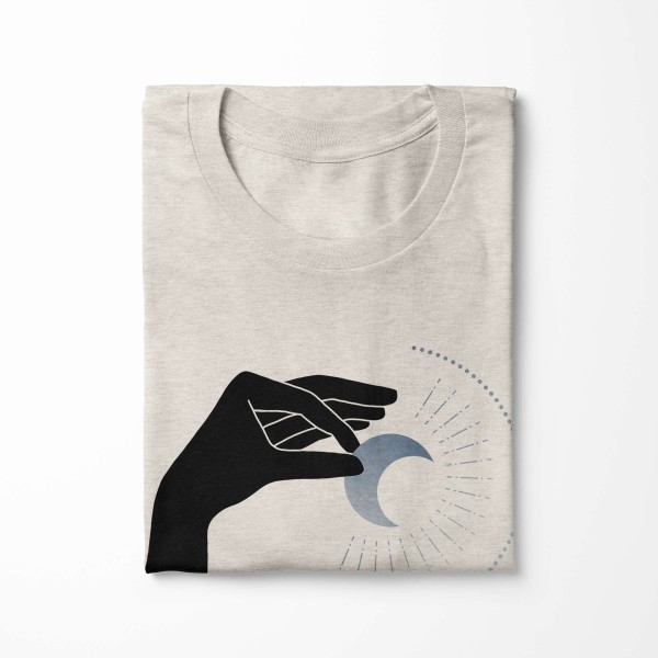 Paul Sinus Art Herren Shirt 100% gekämmte Bio-Baumwolle T-Shirt Mond Hand Motiv Nachhaltig Ökomode aus erneuerbare Saisonale Angebote