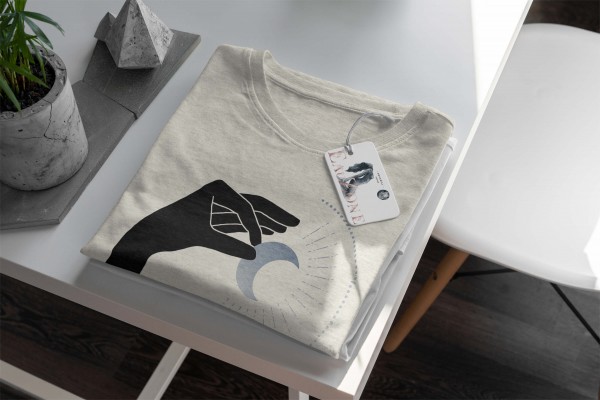 Paul Sinus Art Herren Shirt 100% gekämmte Bio-Baumwolle T-Shirt Mond Hand Motiv Nachhaltig Ökomode aus erneuerbare Saisonale Angebote