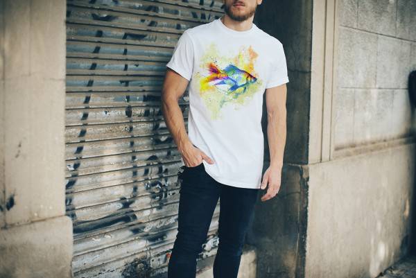 Paul Sinus Art Fisch Herren T- Shirt , Stylisch aus Paul Sinus Aquarell Color Nur für heute