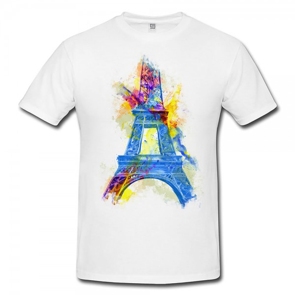 Paul Sinus Art Eiffelturm Herren T- Shirt , Stylisch aus Paul Sinus Aquarell Color