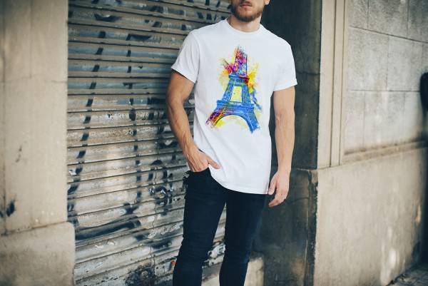 Paul Sinus Art Eiffelturm Herren T- Shirt , Stylisch aus Paul Sinus Aquarell Color Vierteljährliche Förderung