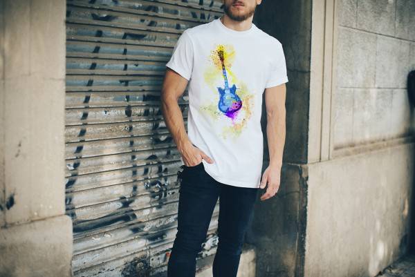 Paul Sinus Art E-Gitarre I Herren T- Shirt , Stylisch aus Paul Sinus Aquarell Color Bis zu 55% Rabatt