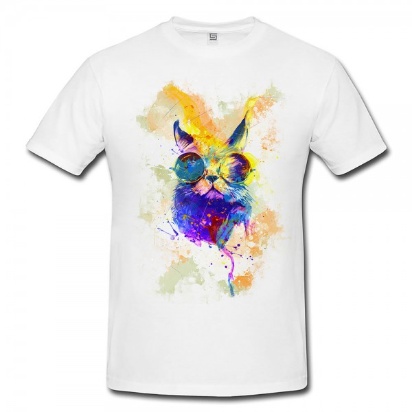 Paul Sinus Art Cool Cat Herren T- Shirt , Stylisch aus Paul Sinus Aquarell Color