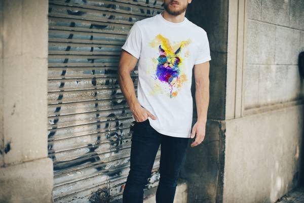 Paul Sinus Art Cool Cat Herren T- Shirt , Stylisch aus Paul Sinus Aquarell Color Clearance-Verkauf