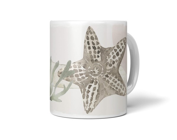 Paul Sinus Art Dekorative Tasse mit schönem Motiv Seestern Koralle Wasserfarben Beige Pastellton Vintage