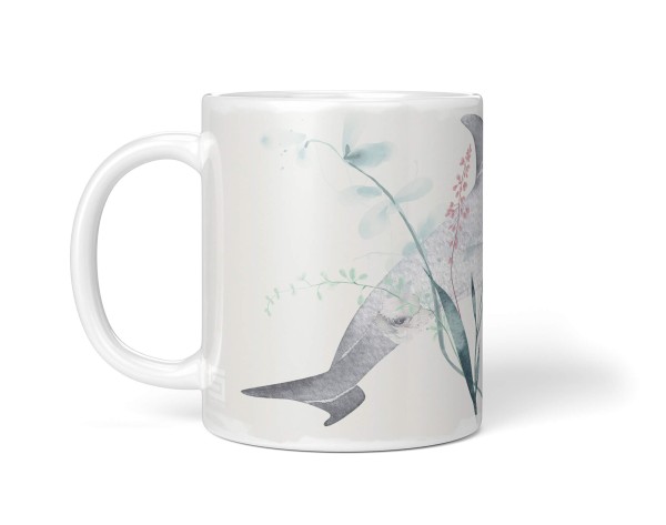 Paul Sinus Art Dekorative Tasse mit schönem Motiv Delfin Blumen Wasserfarben Pastellton Aquarell Fabrikverkauf