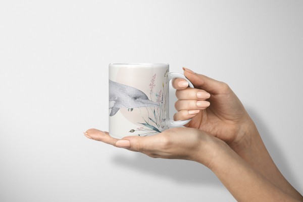 Paul Sinus Art Dekorative Tasse mit schönem Motiv Delfin Blumen Wasserfarben Pastellton Aquarell Fabrikverkauf