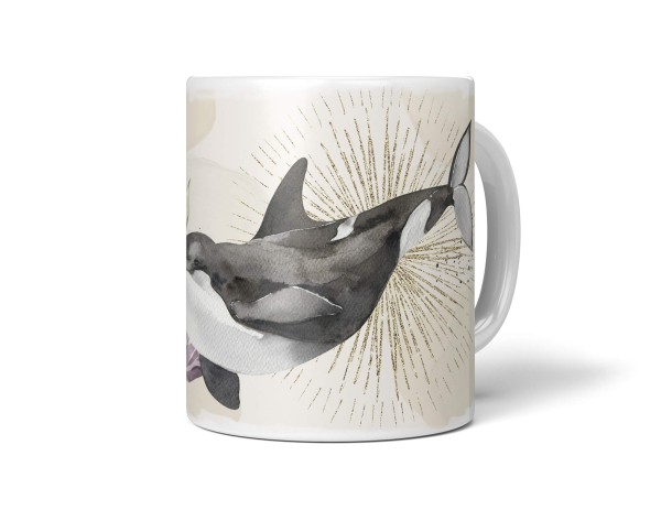 Paul Sinus Art Dekorative Tasse mit schönem Motiv Orca Schwertwal Killerwal Wasserfarben Aquarell Vintage