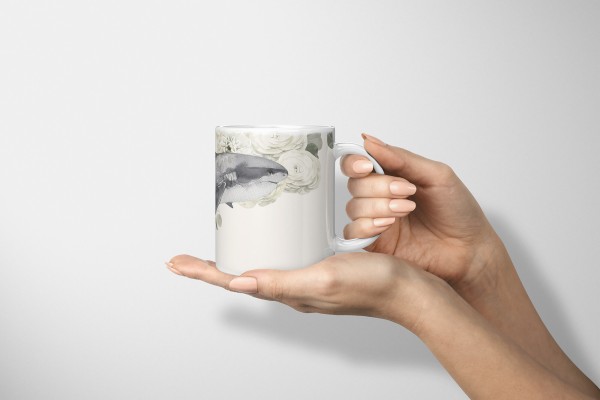 Paul Sinus Art Dekorative Tasse mit schönem Motiv Hai Blumen Blüten Kunstvoll Wasserfarben Aquarell Pastellton Fabrik Onlineshop