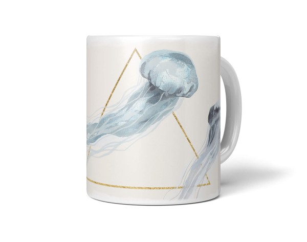 Paul Sinus Art Dekorative Tasse mit schönem Motiv Quallen Wasserfarben Aquarell Beruhigend Beige Pastellton