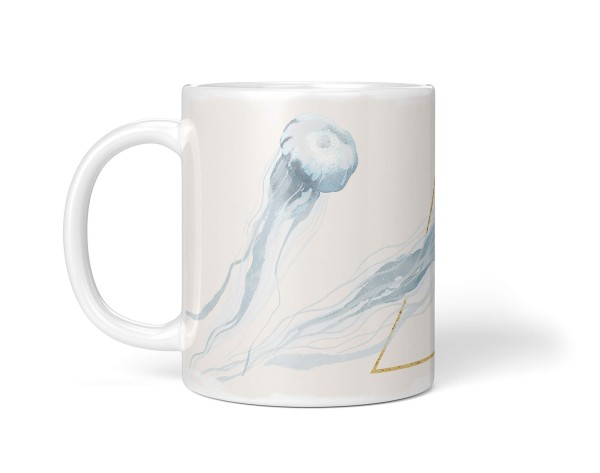 Paul Sinus Art Dekorative Tasse mit schönem Motiv Quallen Wasserfarben Aquarell Beruhigend Beige Pastellton Fabrikpreis