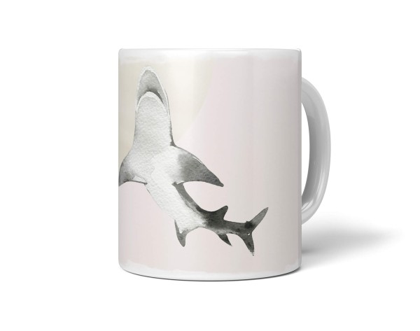 Paul Sinus Art Dekorative Tasse mit schönem Motiv Weißer Hai Wasserfarben Aquarell Beige Pastellton