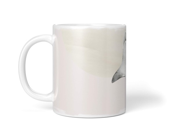 Paul Sinus Art Dekorative Tasse mit schönem Motiv Weißer Hai Wasserfarben Aquarell Beige Pastellton Rabatt